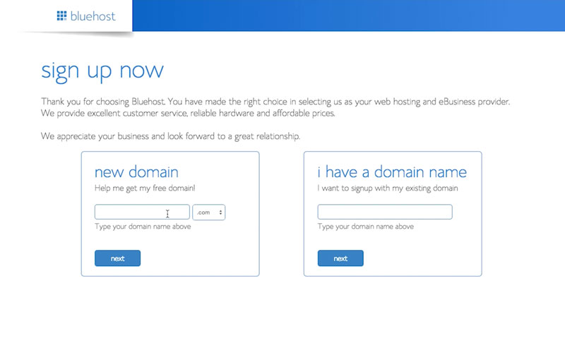 how to sign up for bluehost web hosting