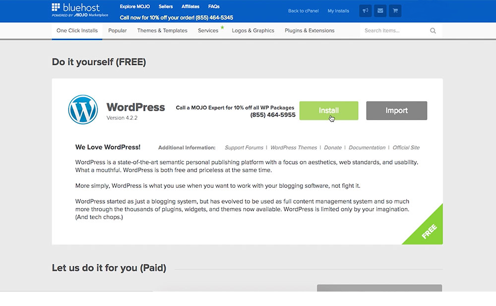 installing wordpress with bluehost web hosting