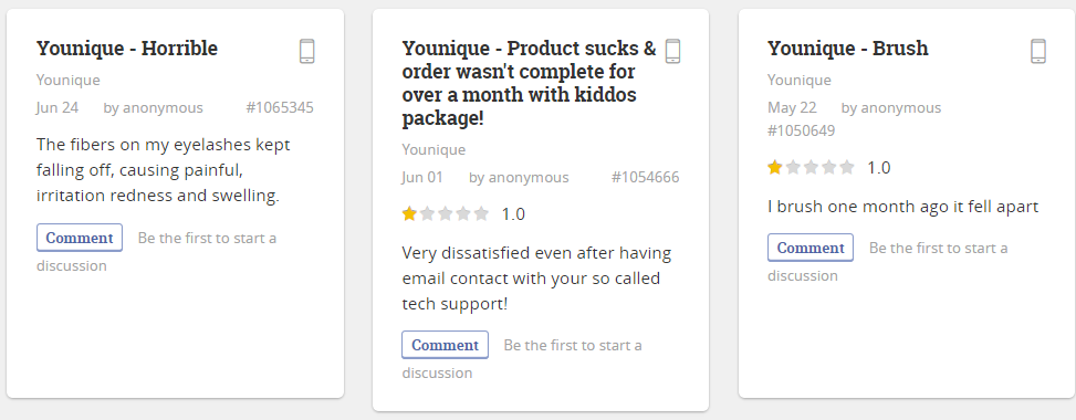 younique product complaints and reviews
