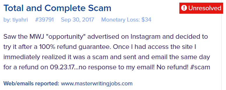 master writing jobs scam reviews