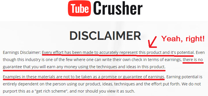 what is tube crusher review scam earnings disclaimer