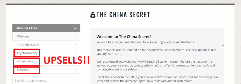 The China Secret Members Area Upsells