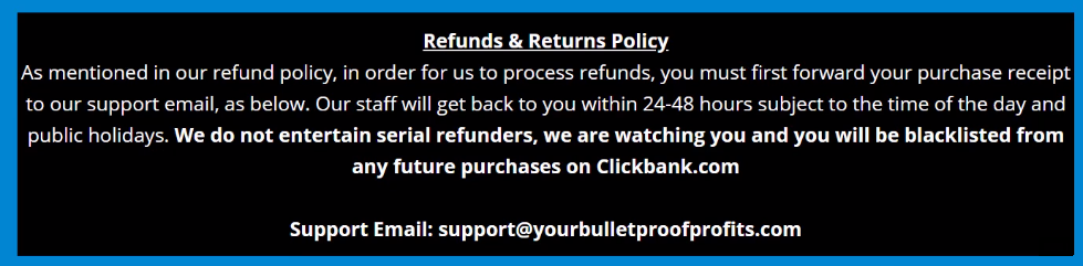 bulletproof profits refund policy