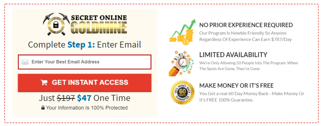 how much does secret online goldmine cost