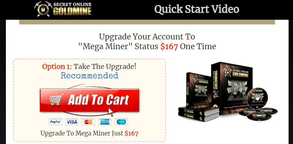 secret online goldmine mega miner upsell