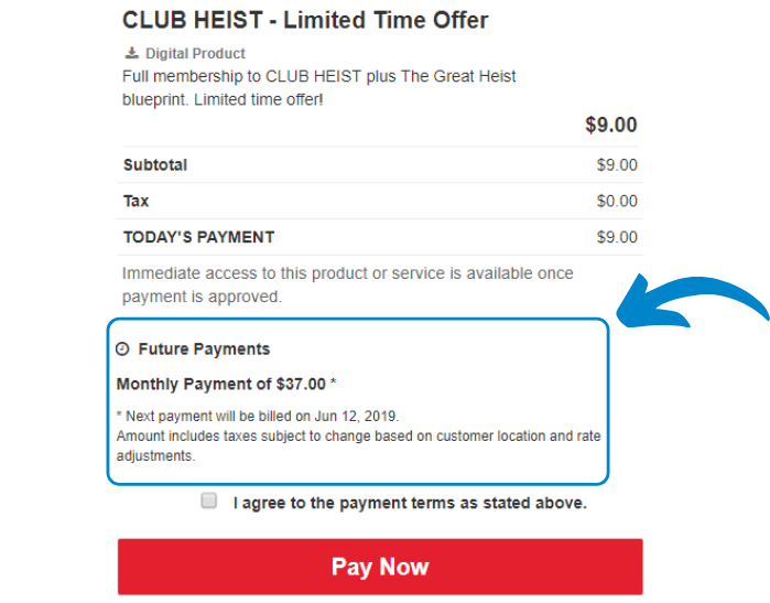 club heist cost and prices