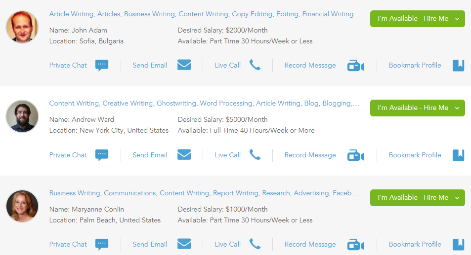 hiring writers on outsourcely