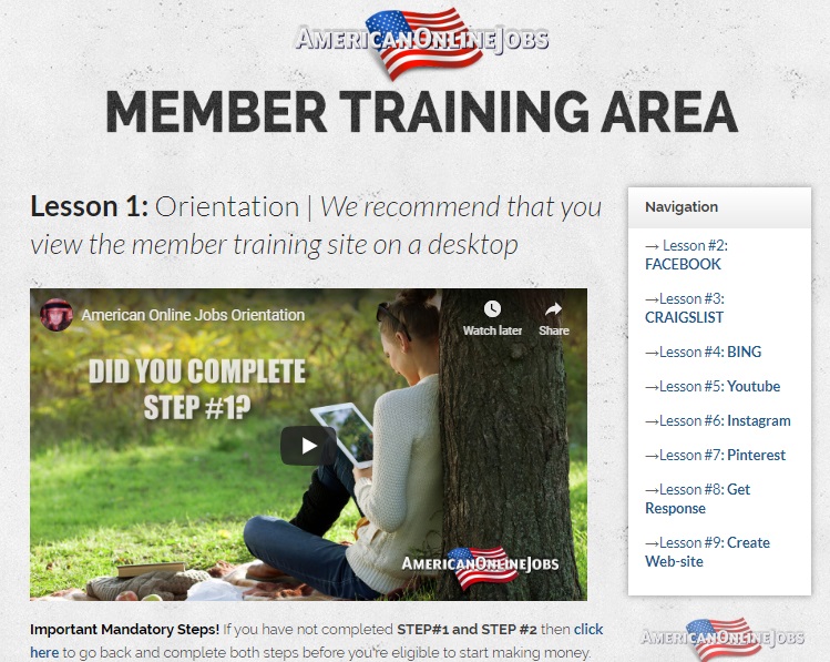 american online jobs training area