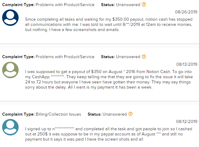 notion cash does not pay out