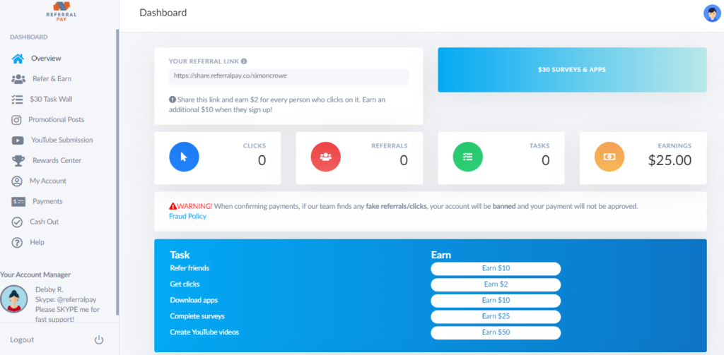 inside referral pay members area