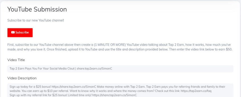 tap2earn youtube submission
