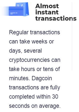 Dagcoin Instant Transactions