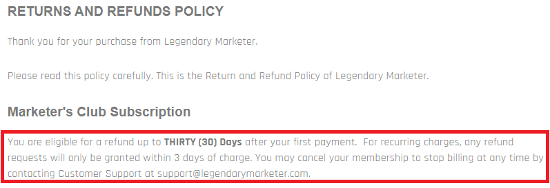 legendary marketer refund policy