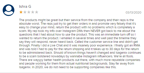 Isagenix BBB Complaint