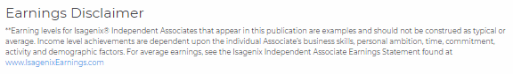 Isagenix Income Disclaimer