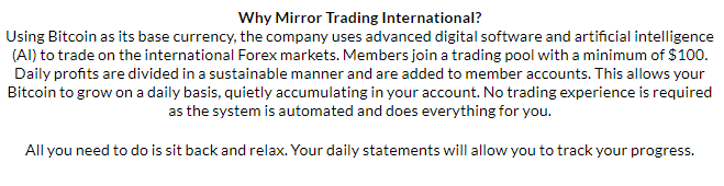 Mirror Trading International Statement