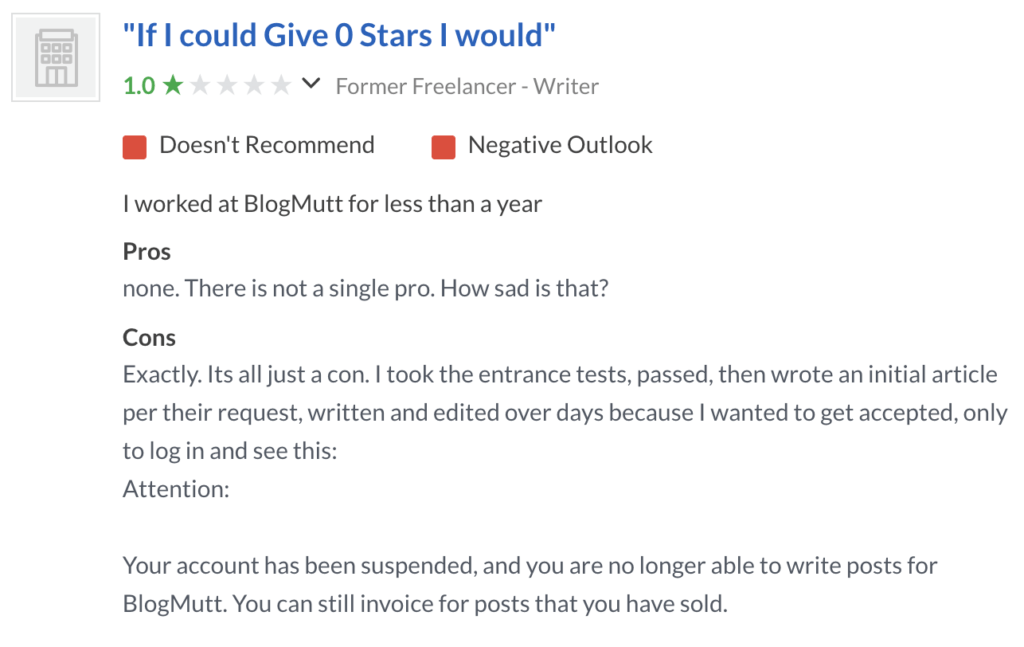 Blogmutt Negative Glassdoor Review