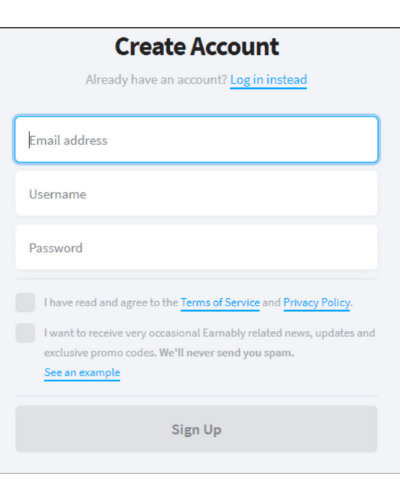 Earnably Sign Up Form