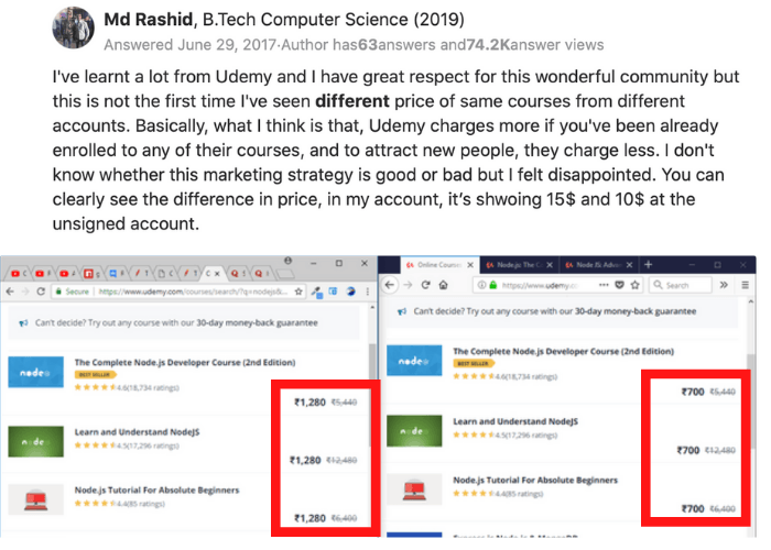 Udemy Different Prices In Different Web Browsers