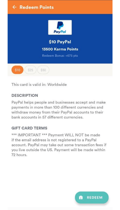 Cashkarma PayPal Redemption