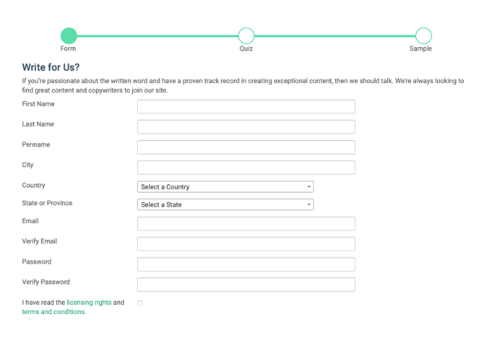 Constant Content Sign Up Form