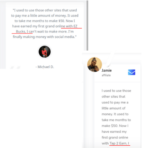 EZ Bucks And Tap2Earn Similar Testimonials