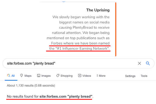 Plenty Bread Forbes Fake Claims