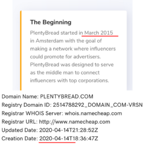 Plenty Bread Inconsistent Founding Date