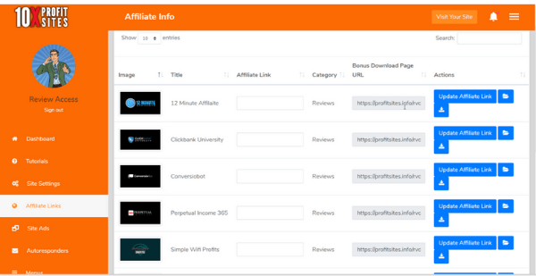 10x Profit Sites Members' Area