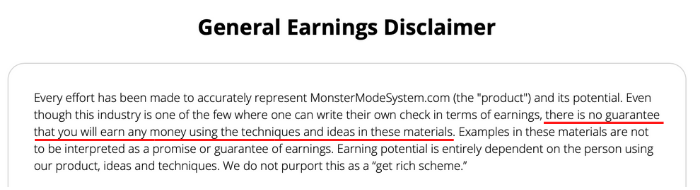 Monster Mode 700k Earning Disclaimer