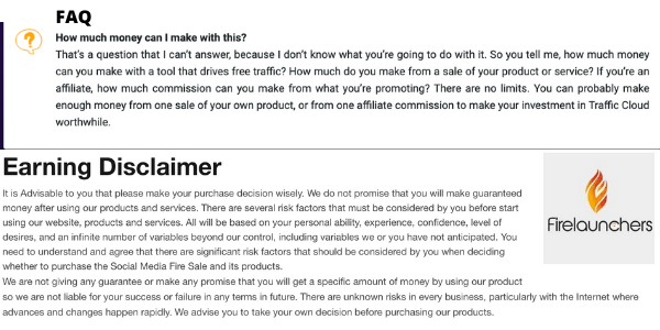 Traffic Cloud Contradicting FAQ And Earning Disclaimer