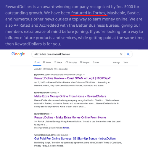 Reward Dollars Fake Forbes Feature
