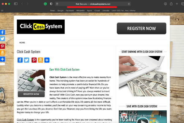 Click Cash System Not Secure Website
