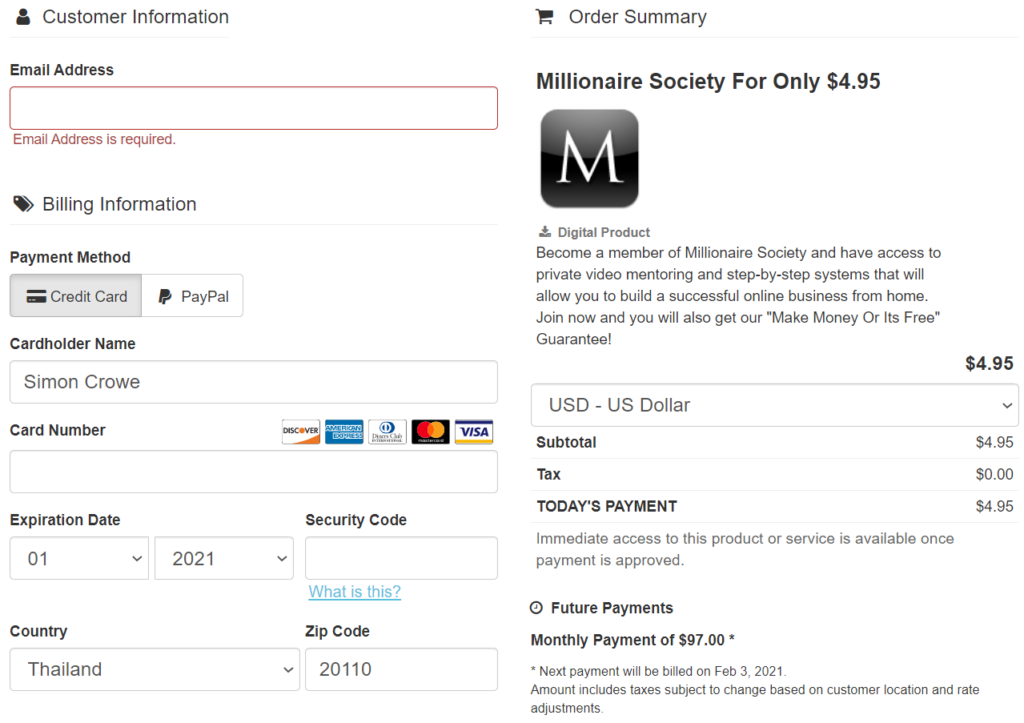 how much does millionaire society cost