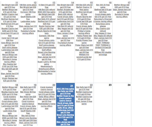 Profit Maximiser Bet Calendar