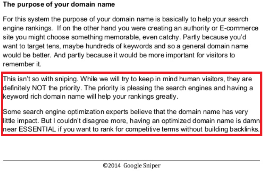 Google Sniper Training keywords in domain